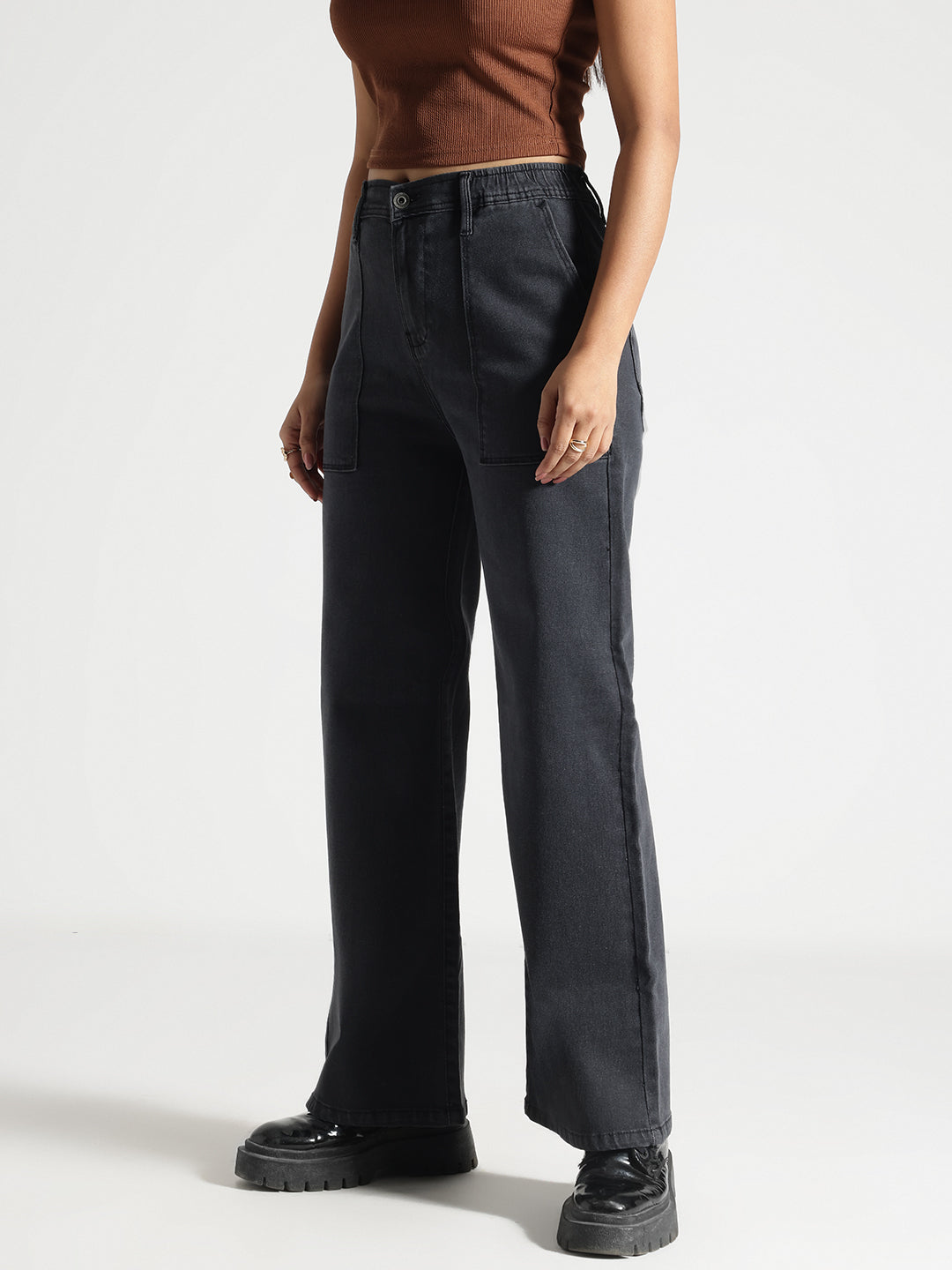 Charcoal wide Leg Fit Jeans