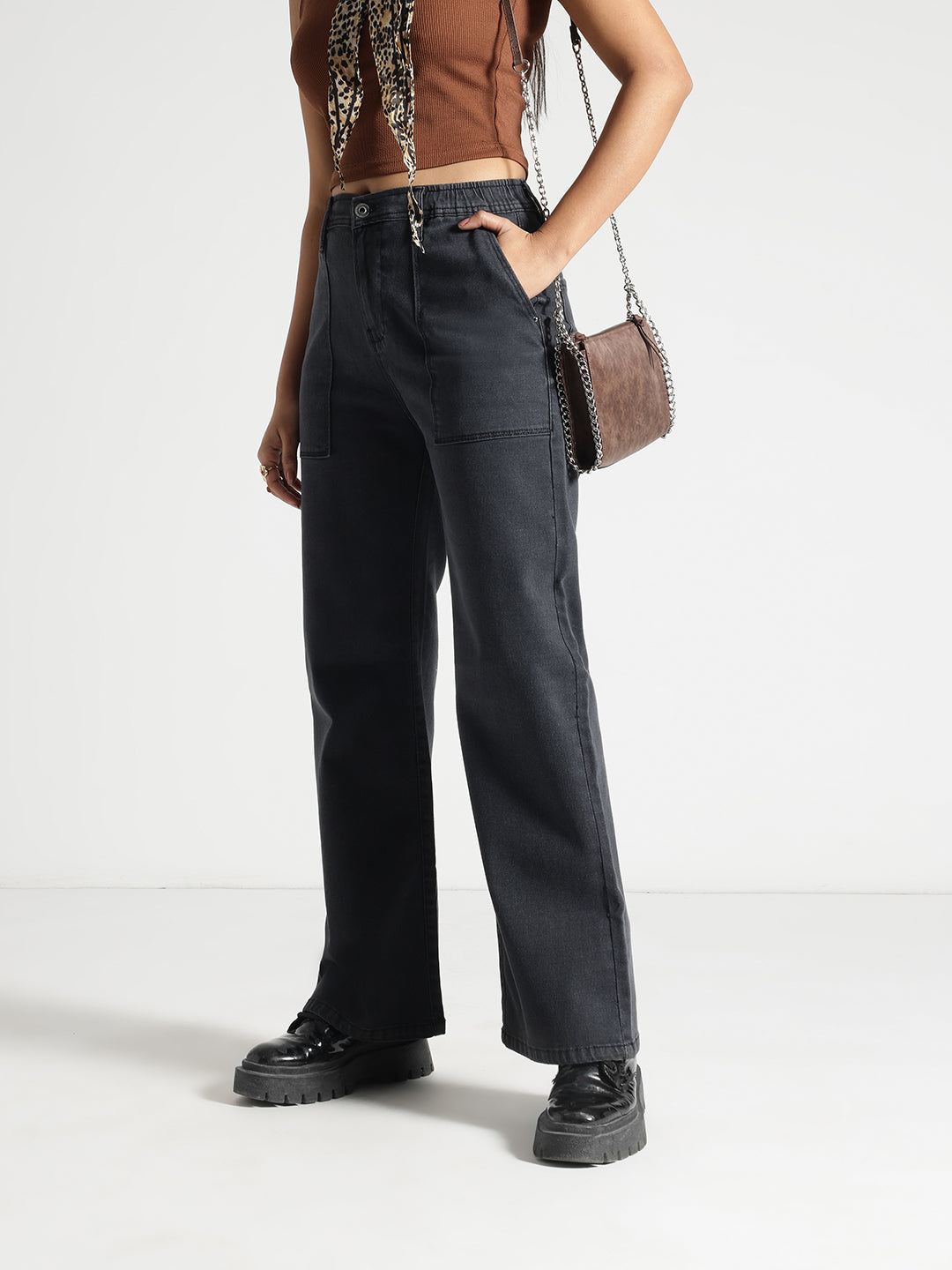 Charcoal wide Leg Fit Jeans