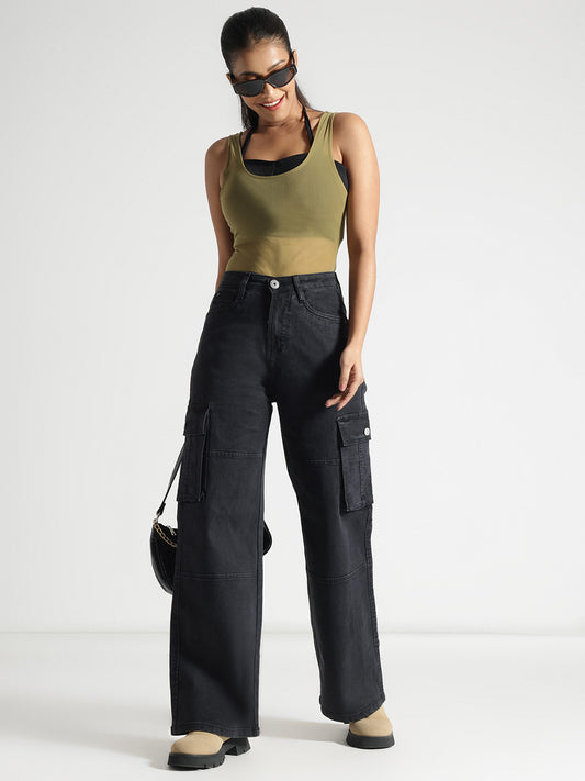 Black Wide-Leg Cargo Jeans