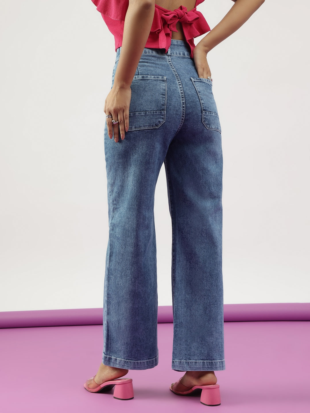 Blue Wideleg Double Button Jeans