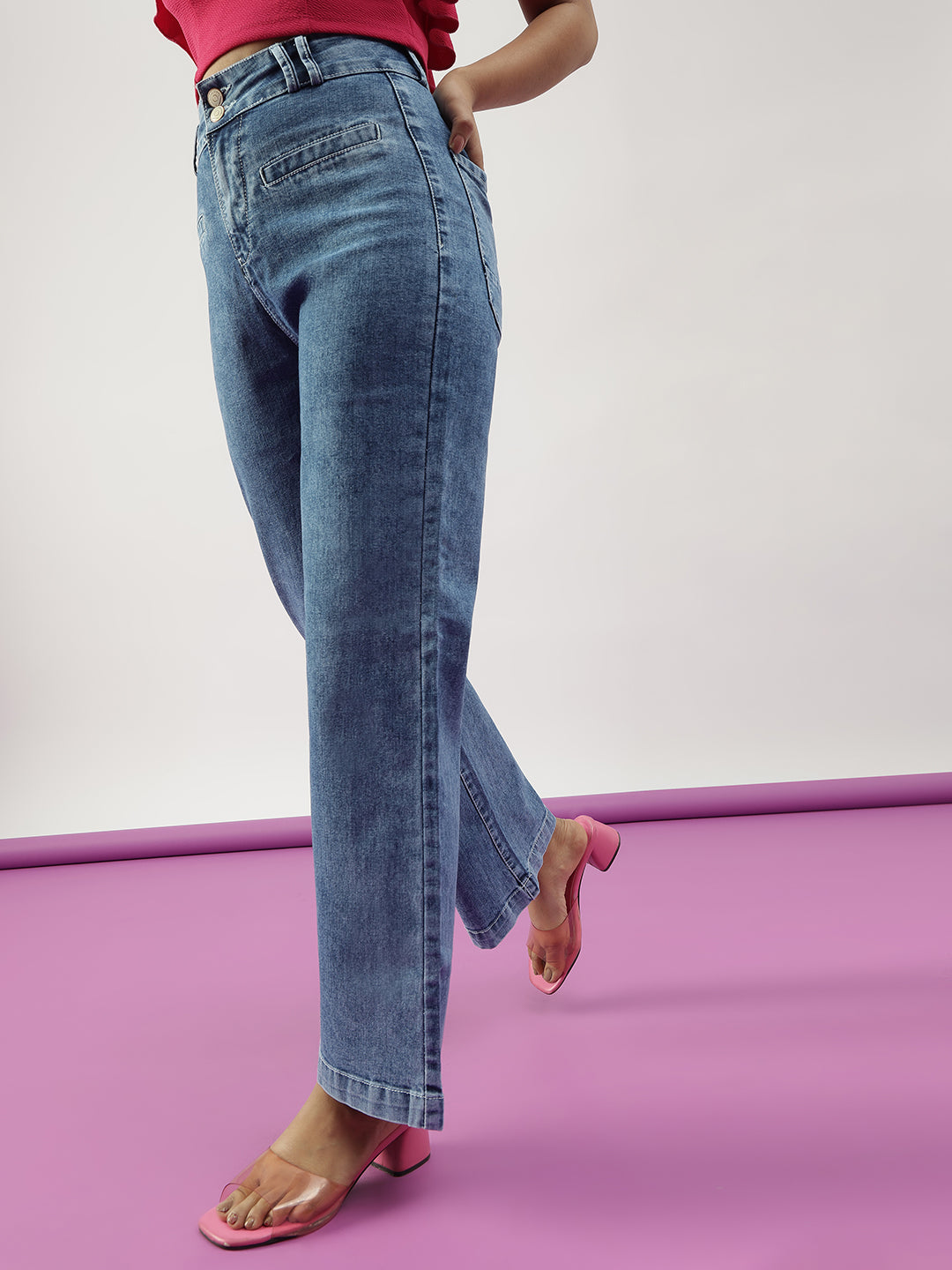 Blue Wideleg Double Button Jeans