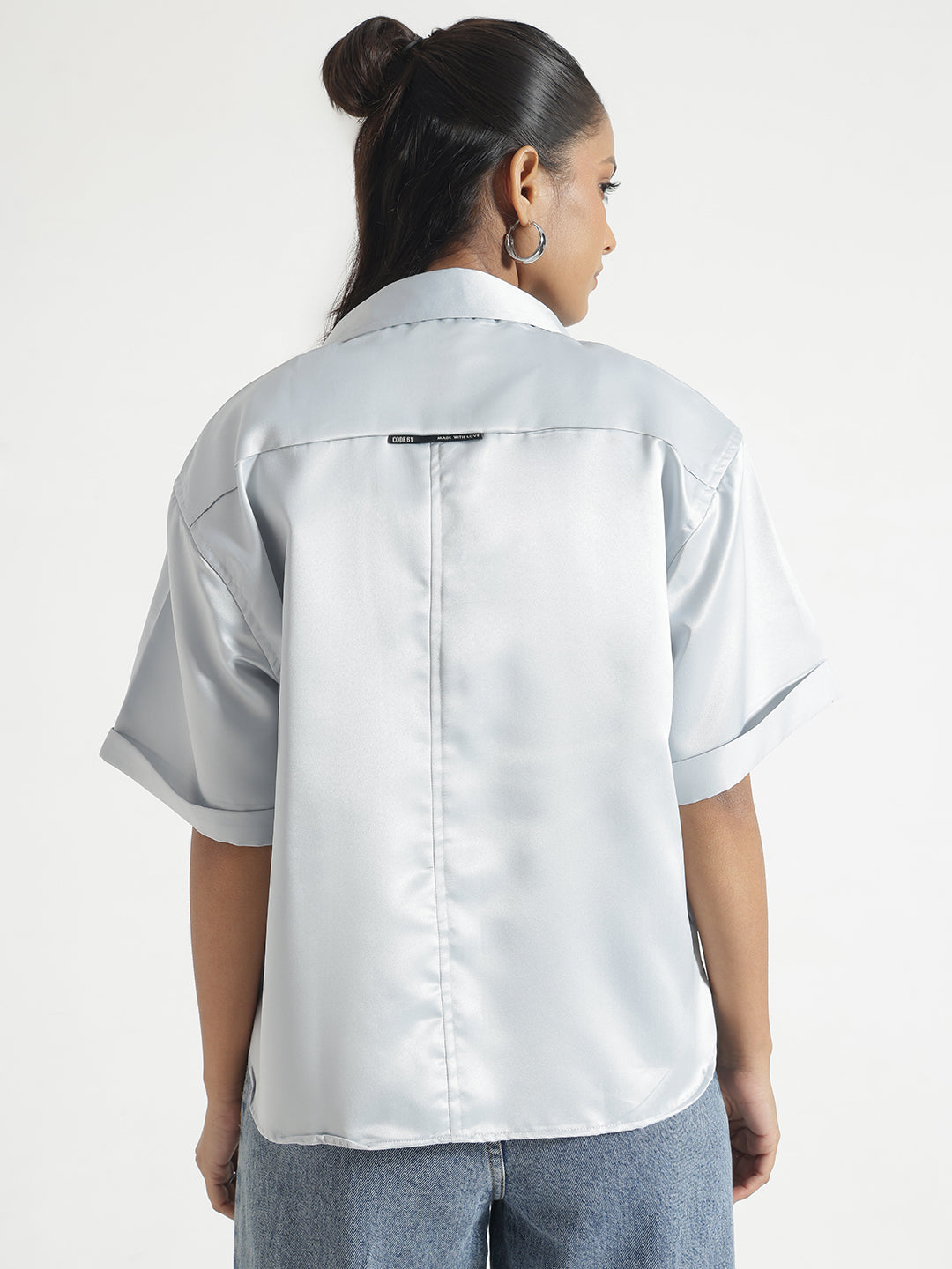 Pastel Blue Satin Shirt