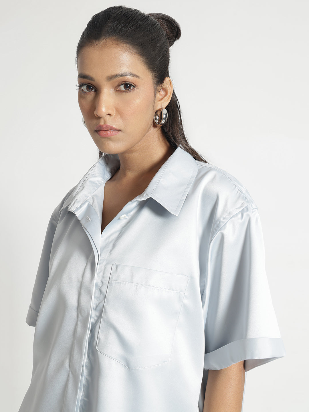 Pastel Blue Satin Shirt