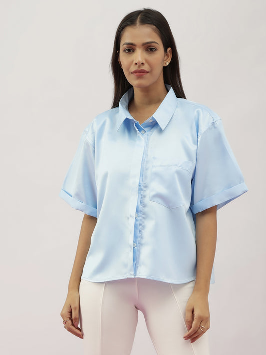 Powder Blue Satin Shirt