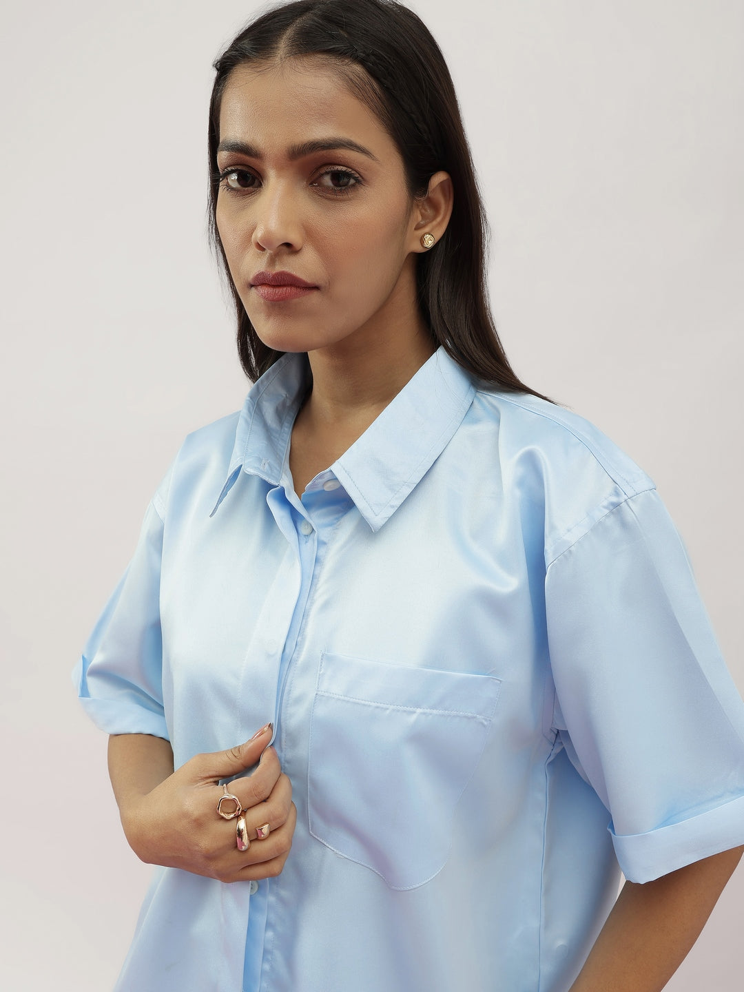 Powder Blue Satin Shirt