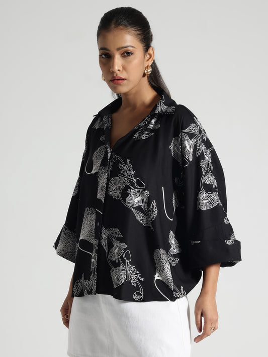 Black Abstract Print Shirt