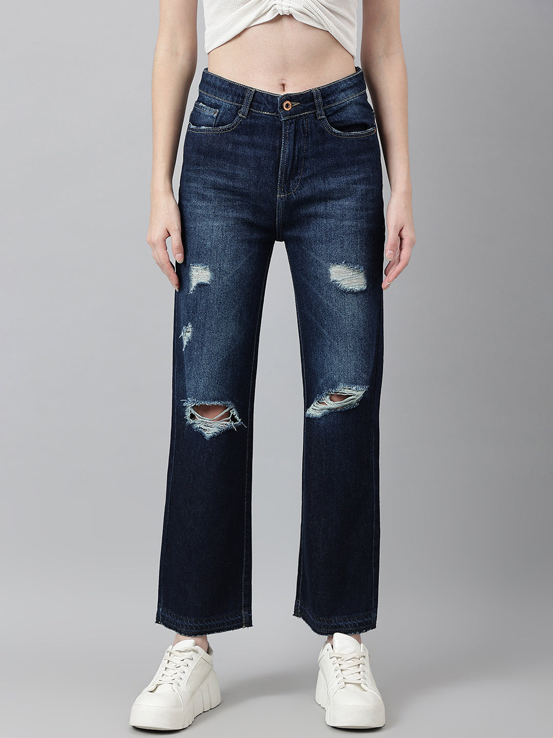 Blue Loose-Fit Tattered Jeans