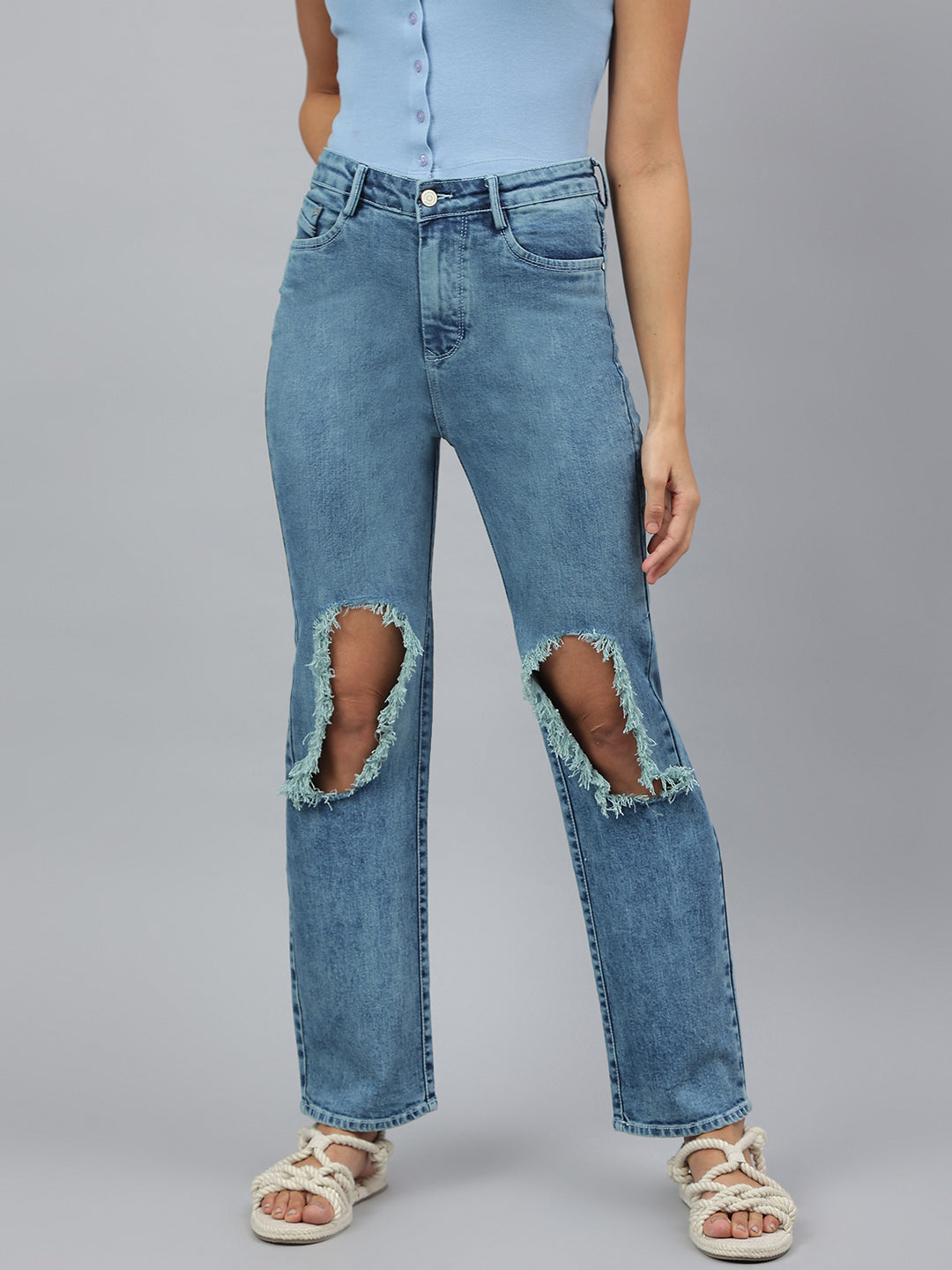 Tattered Blue Relaxed Fit Jeans