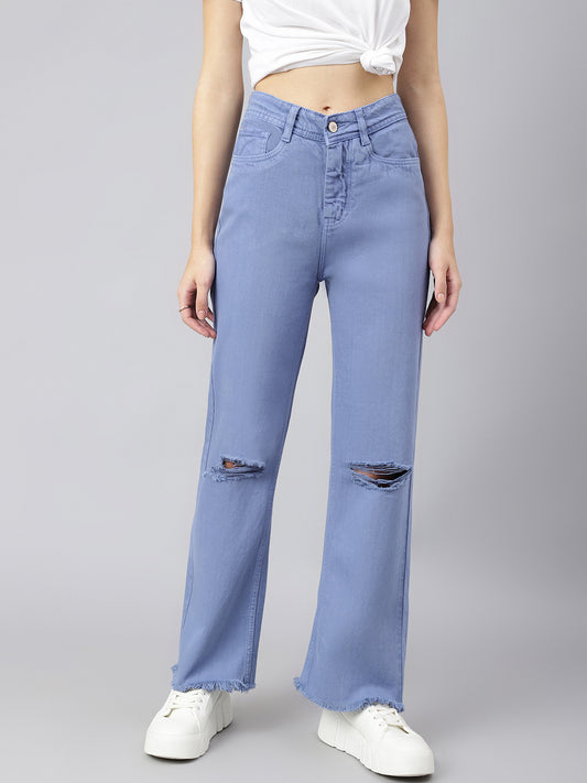 Relaxed Fit Knee-Slit Jeans