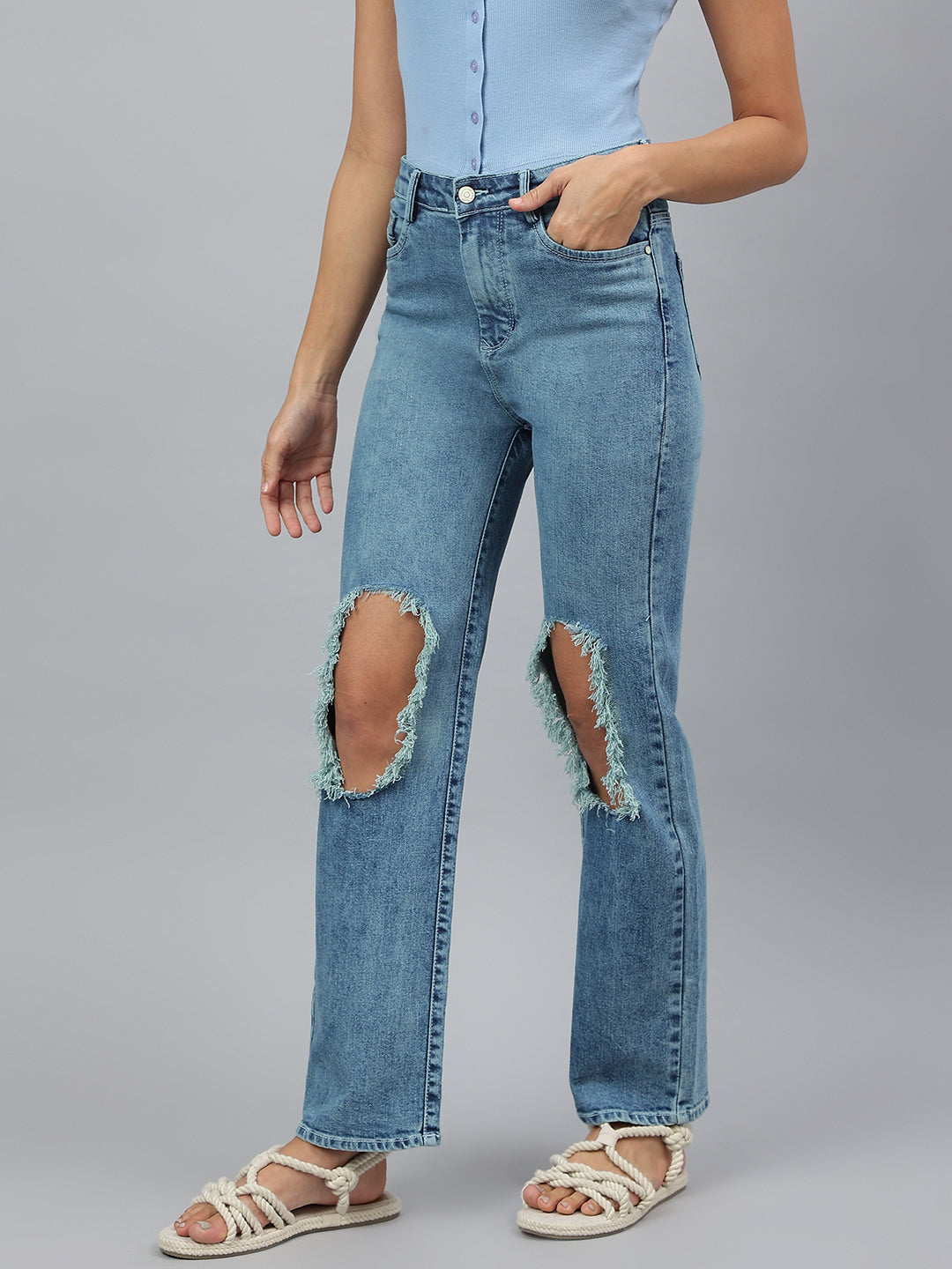 Tattered Blue Relaxed Fit Jeans