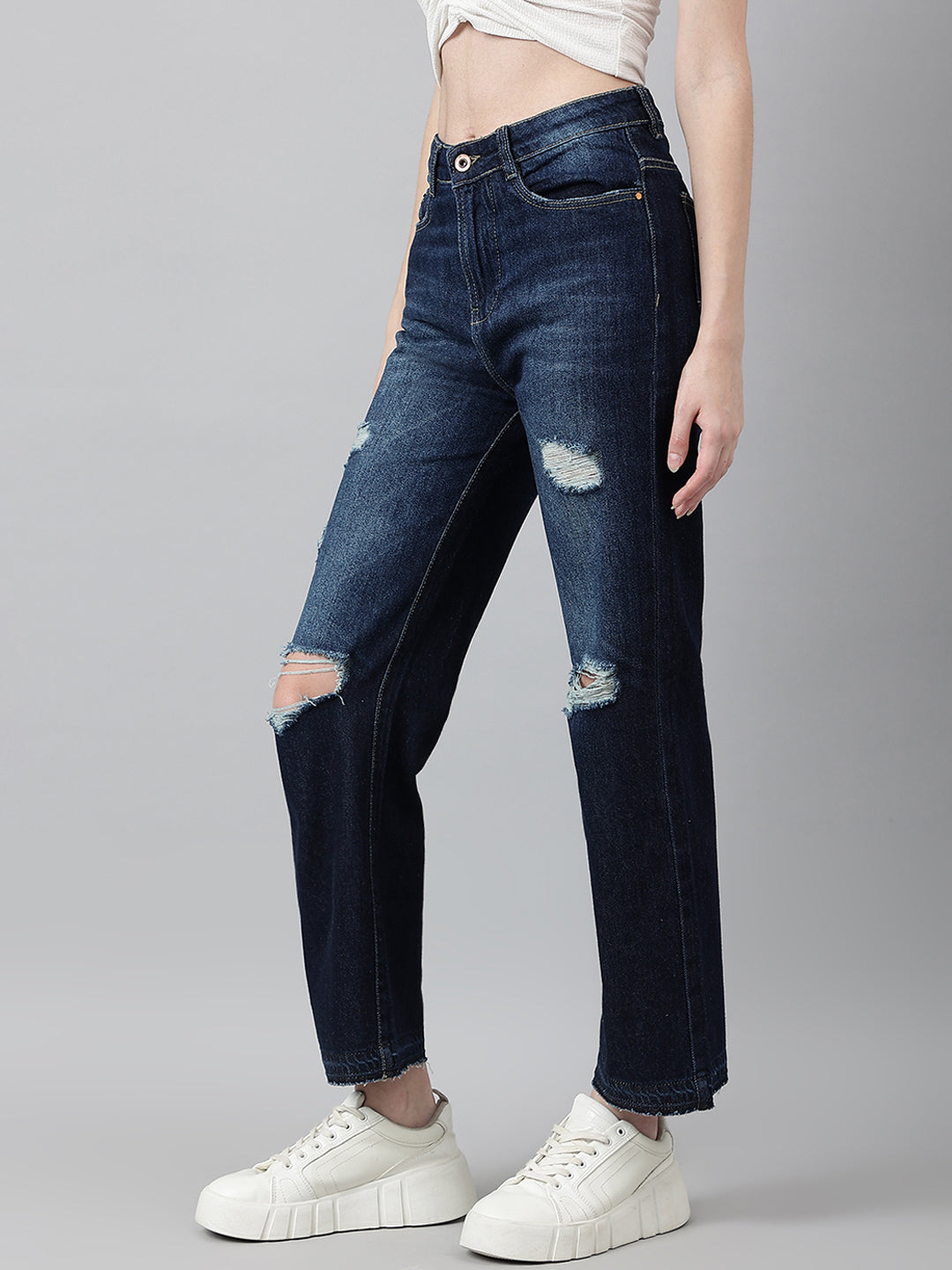 Blue Loose-Fit Tattered Jeans