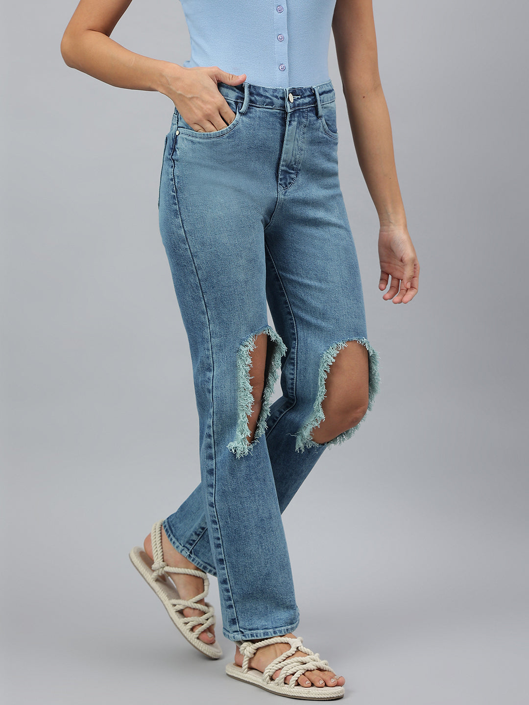 Tattered Blue Relaxed Fit Jeans