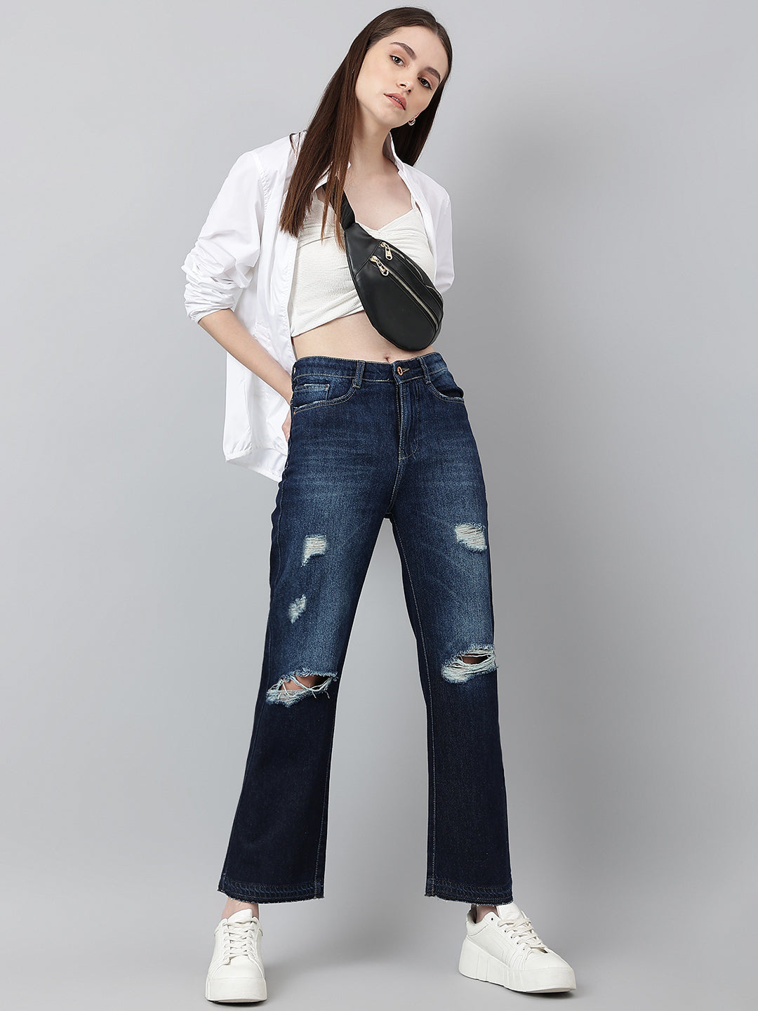 Blue Loose-Fit Tattered Jeans