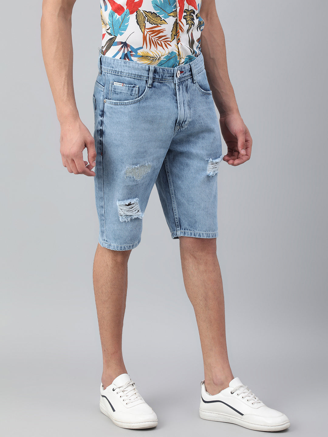 Light Blue Regular Fit Mid Waist Shorts