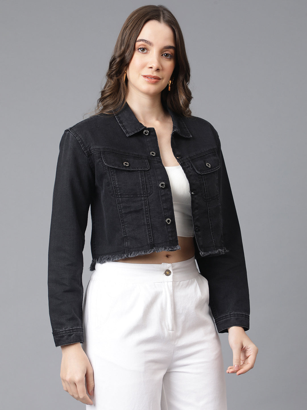 Black Denim Bomber Inspired Jacket