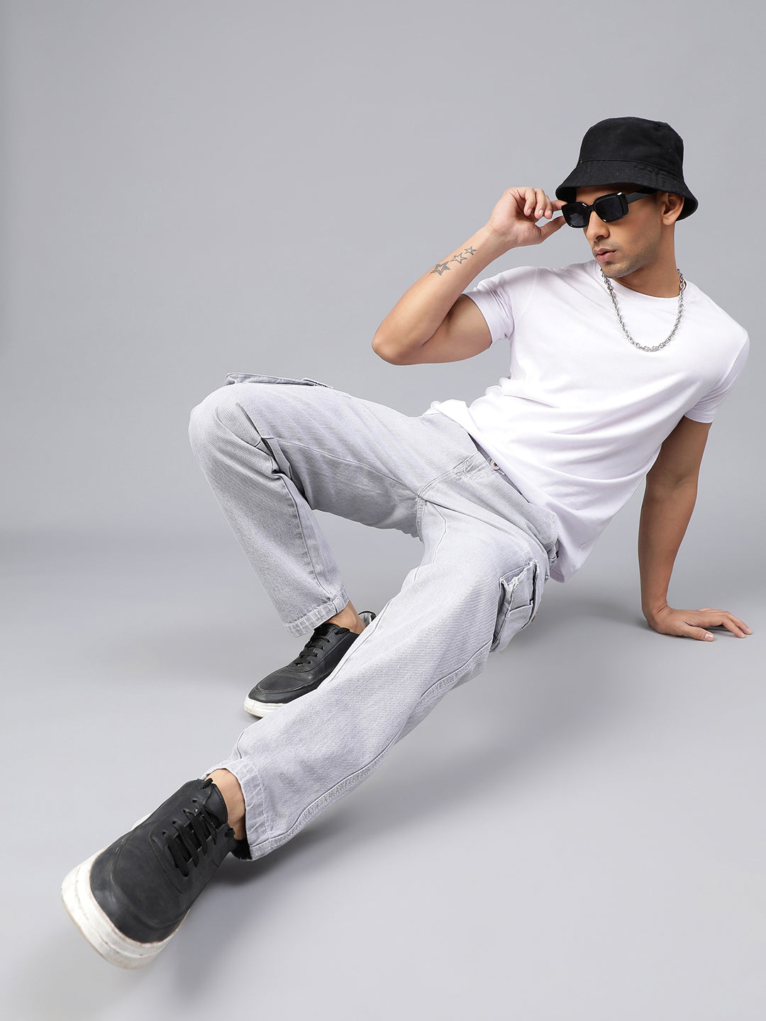 Elasticated Light Grey Cargo Joggers