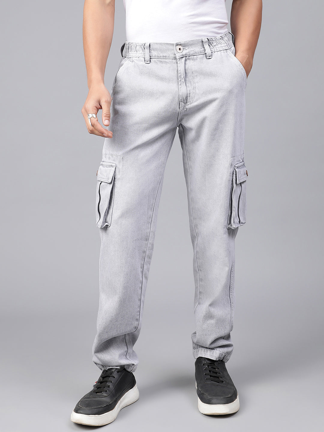 Elasticated Light Grey Cargo Joggers