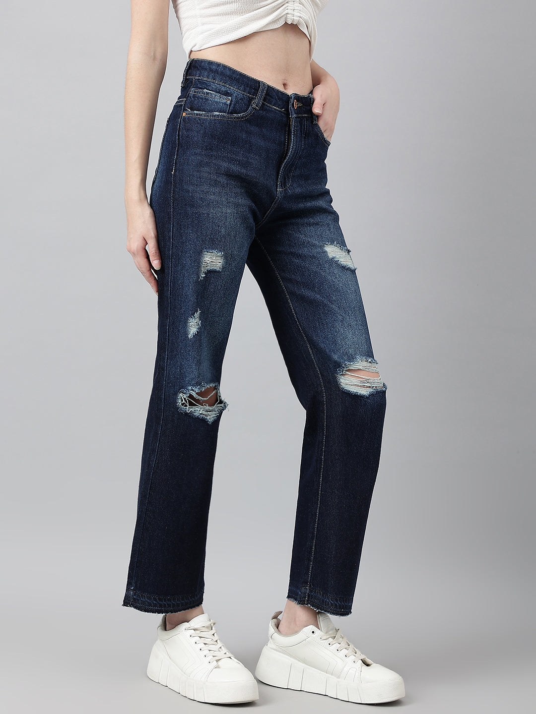 Blue Loose-Fit Tattered Jeans