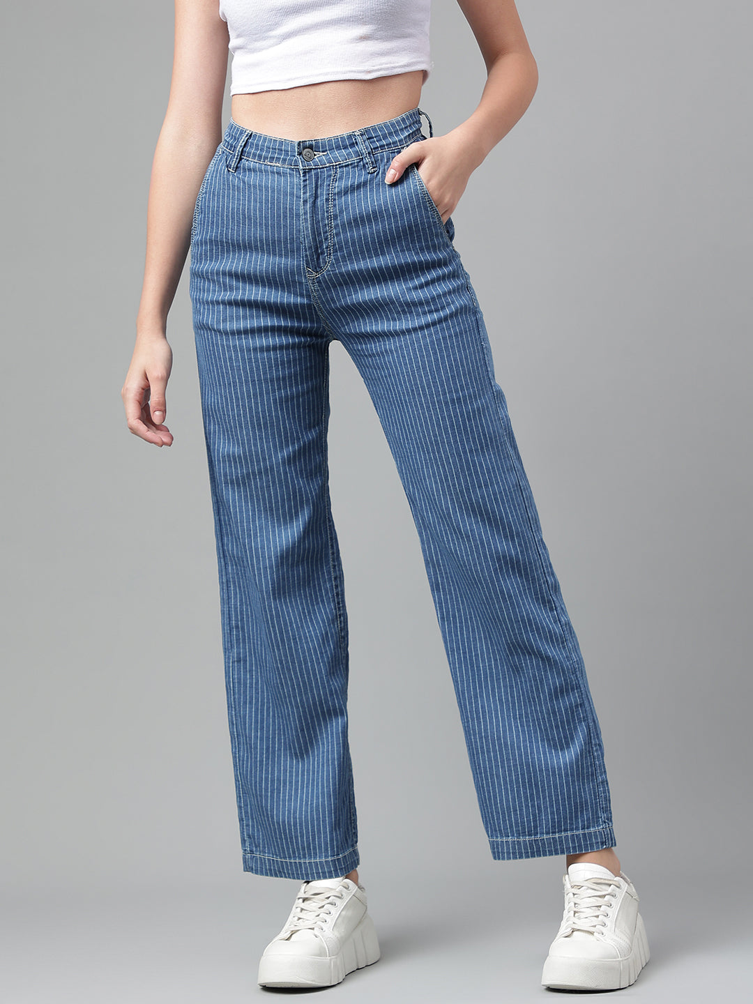 Cotton stripped blue pants