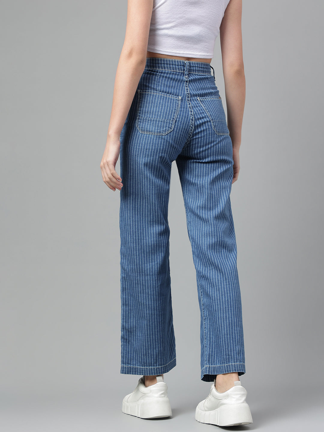 Cotton stripped blue pants