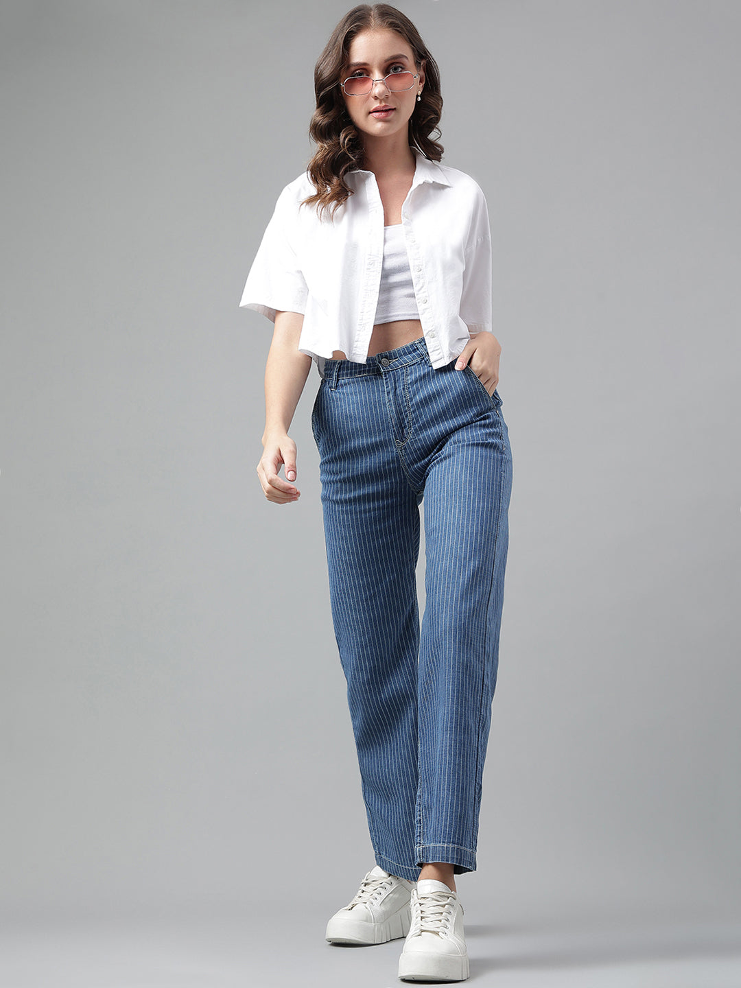 Cotton stripped blue pants