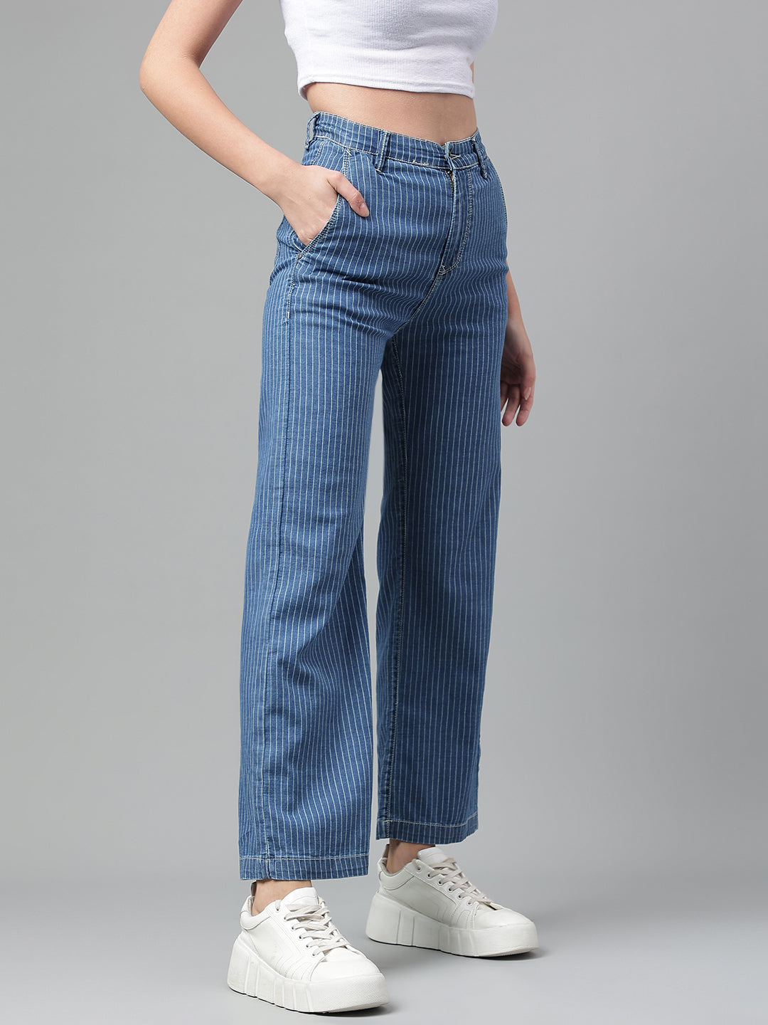 Cotton stripped blue pants