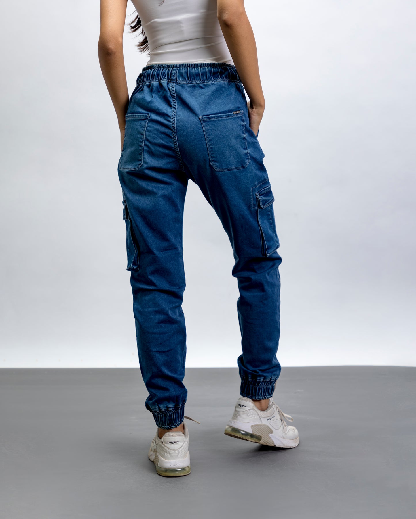 Dark Blue Relaxed Fit Denim Cargo Joggers