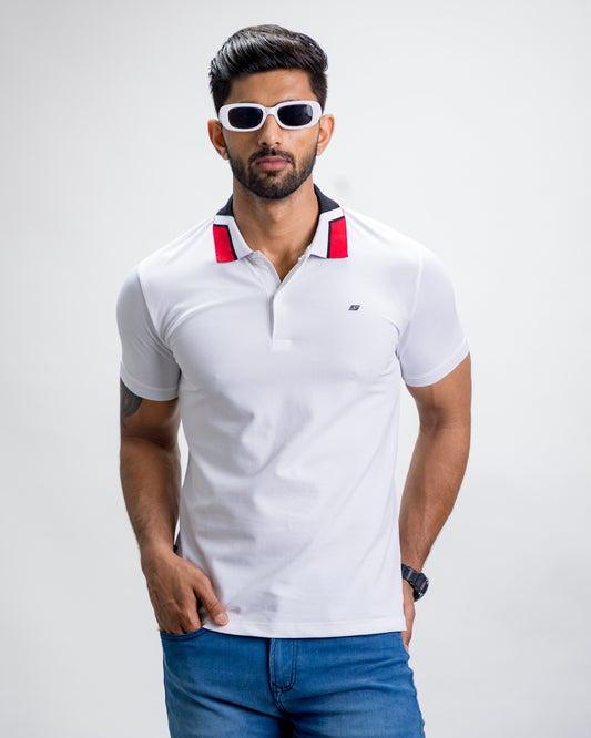 White With Red Collar Polo T-Shirt