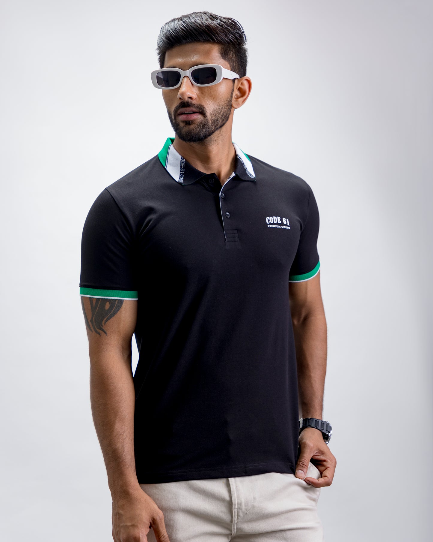 Black with contrast collar polo t-shirt