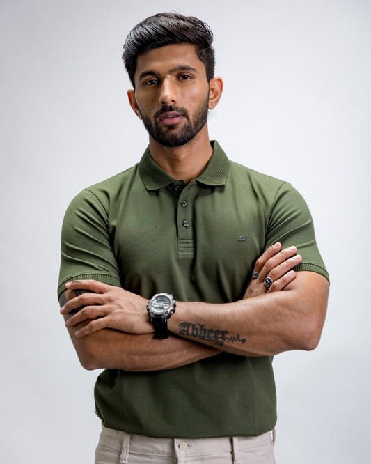 OLIVE GREEN POLO T-SHIRT