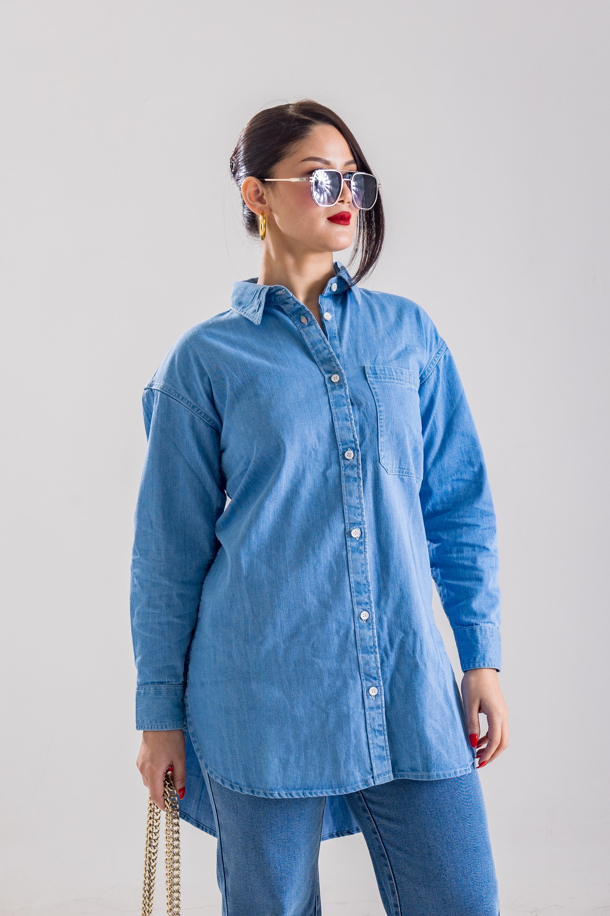 Light-Weight Denim Shirt Top - Main Image