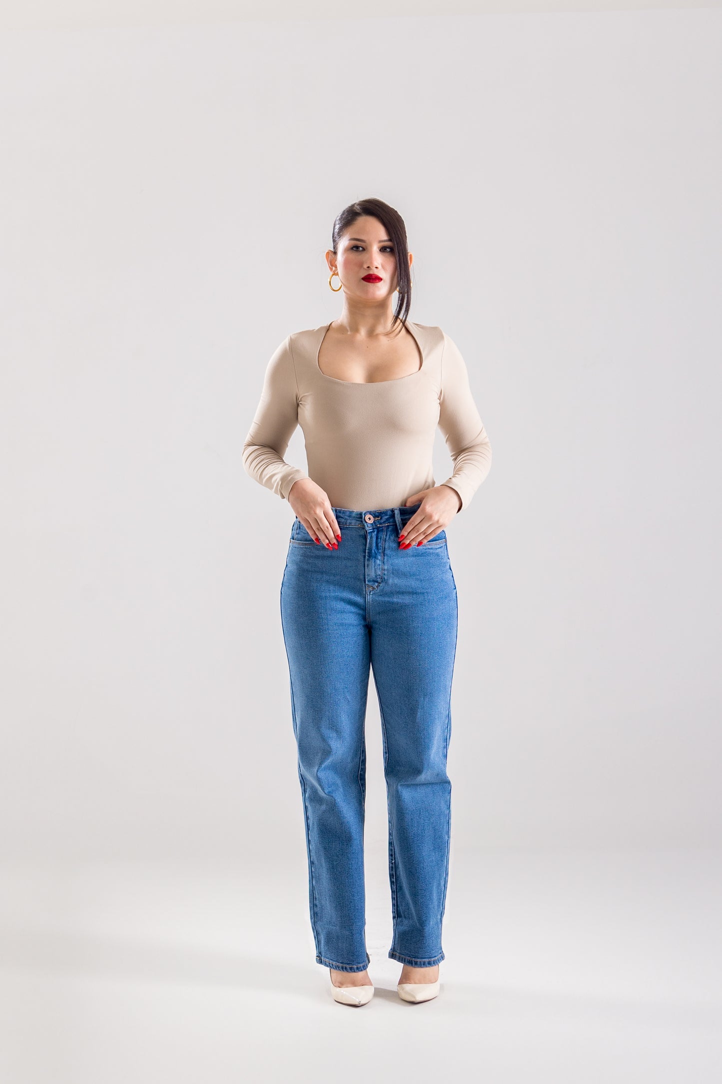 Shaded Blue Loose-Fit Wide-Leg Jeans