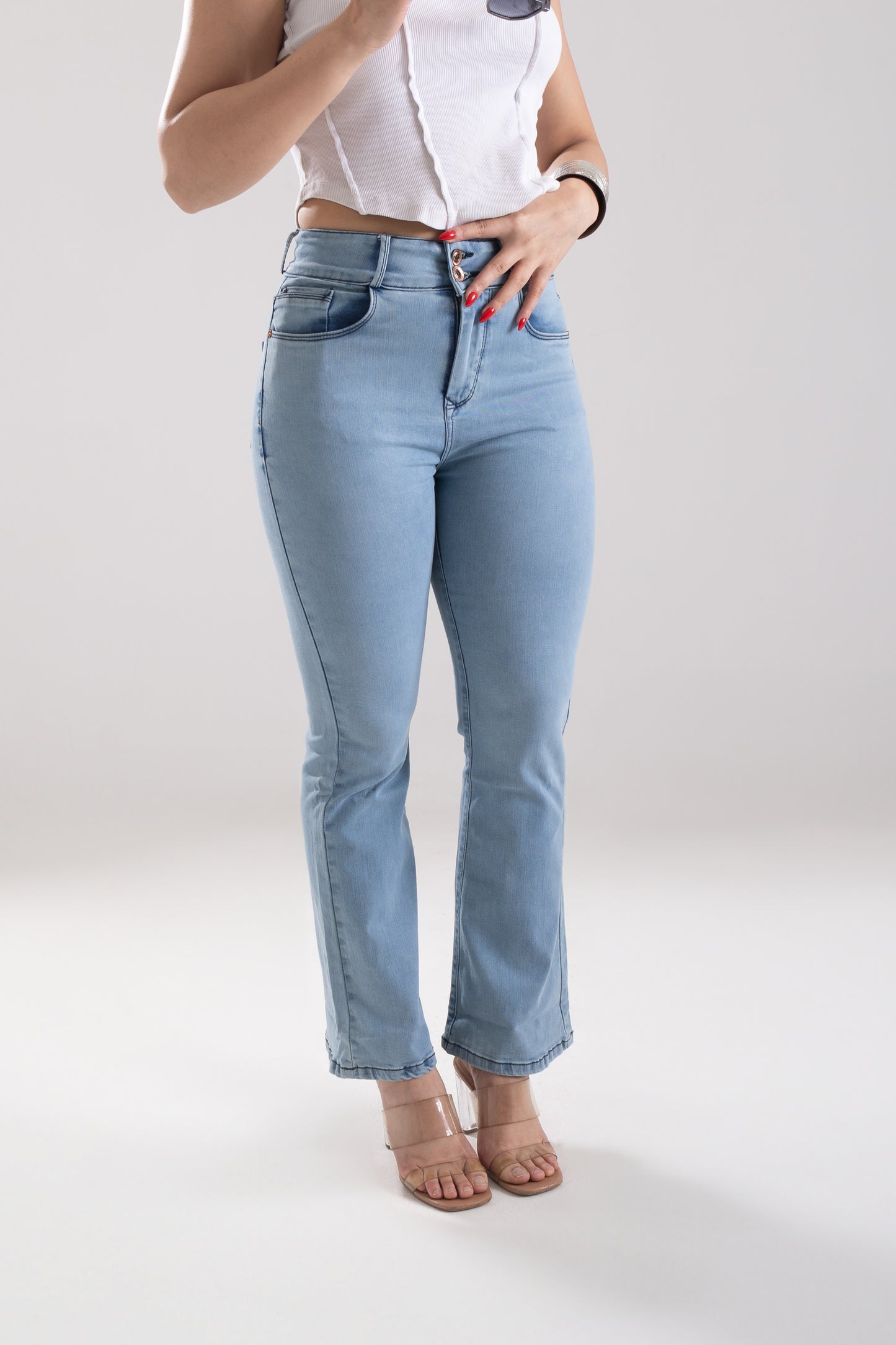 Light Blue High-Waist Flared Bottom Jeans