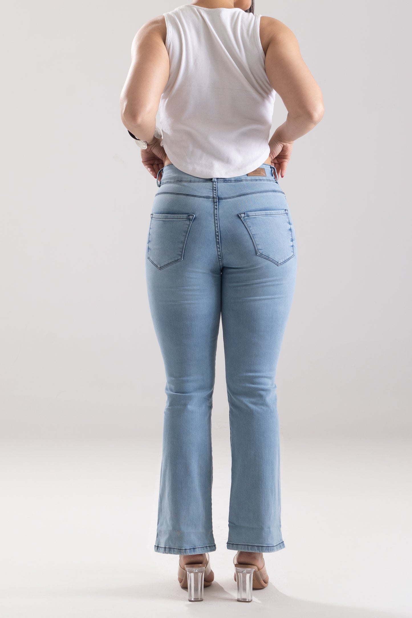 Light Blue High-Waist Flared Bottom Jeans