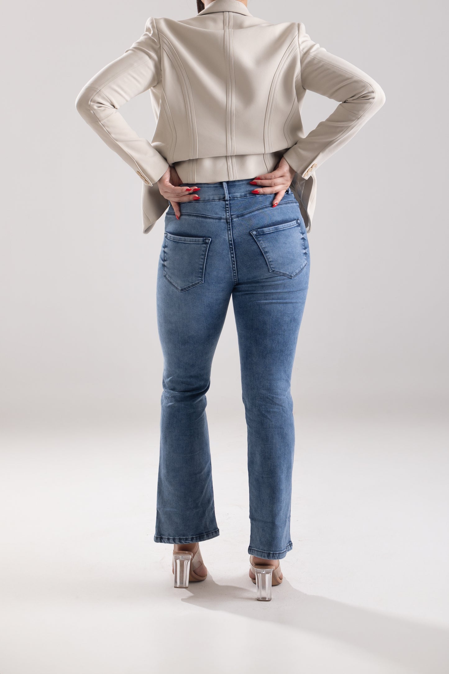 Blue High-Waist Flared Bottom Jeans