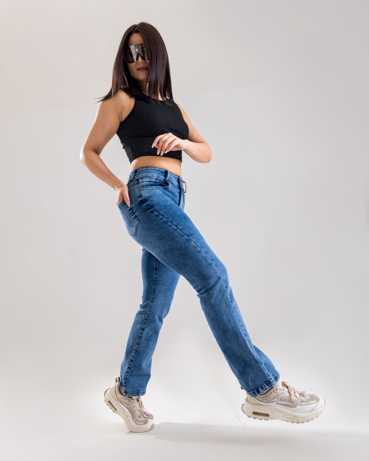 Blue High-Waist Flared Bottom Jeans