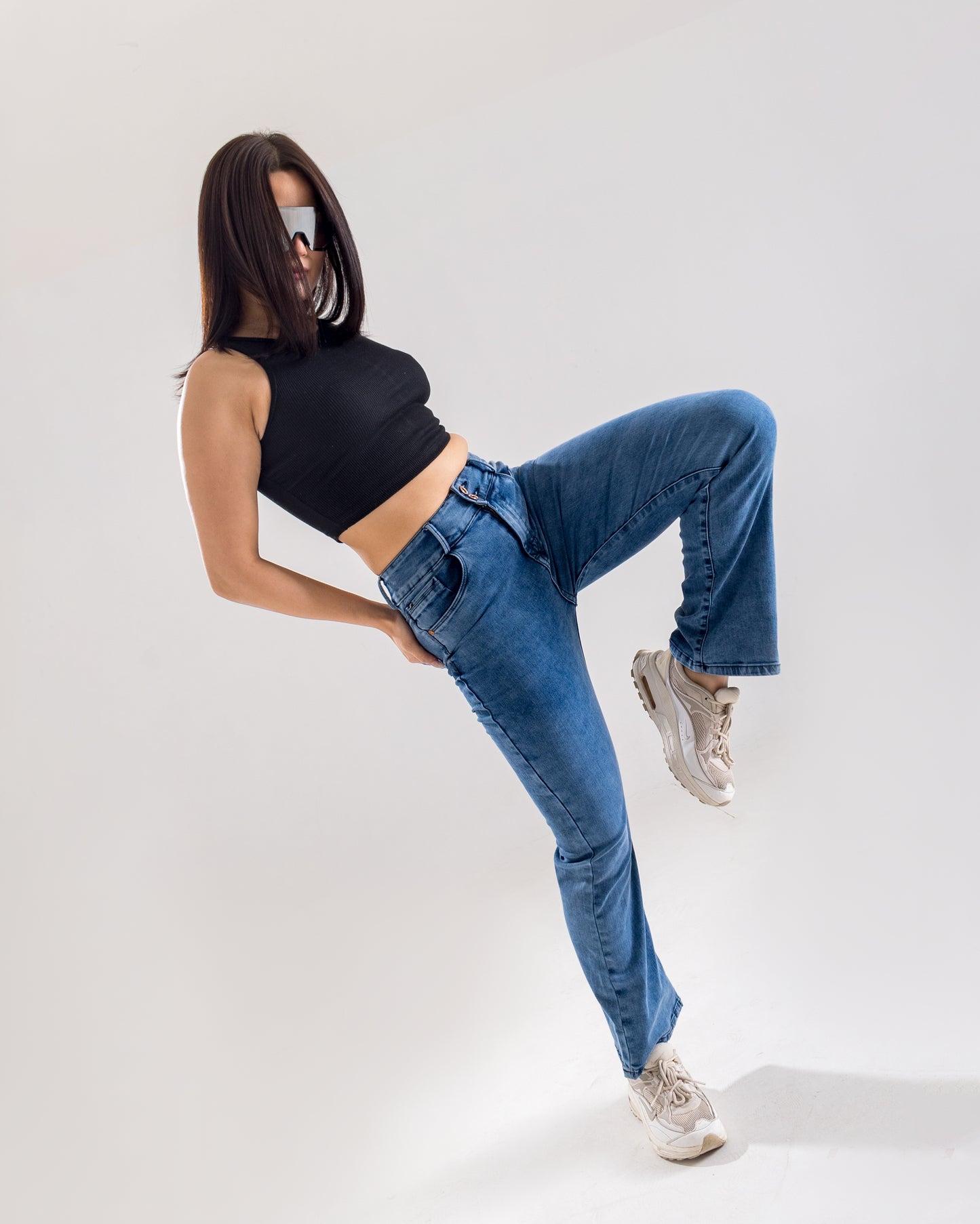 Blue High-Waist Flared Bottom Jeans