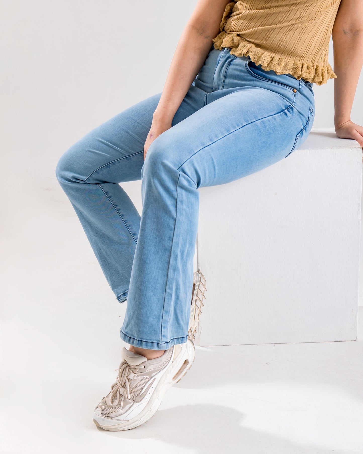 Light Blue High-Waist Flared Bottom Jeans