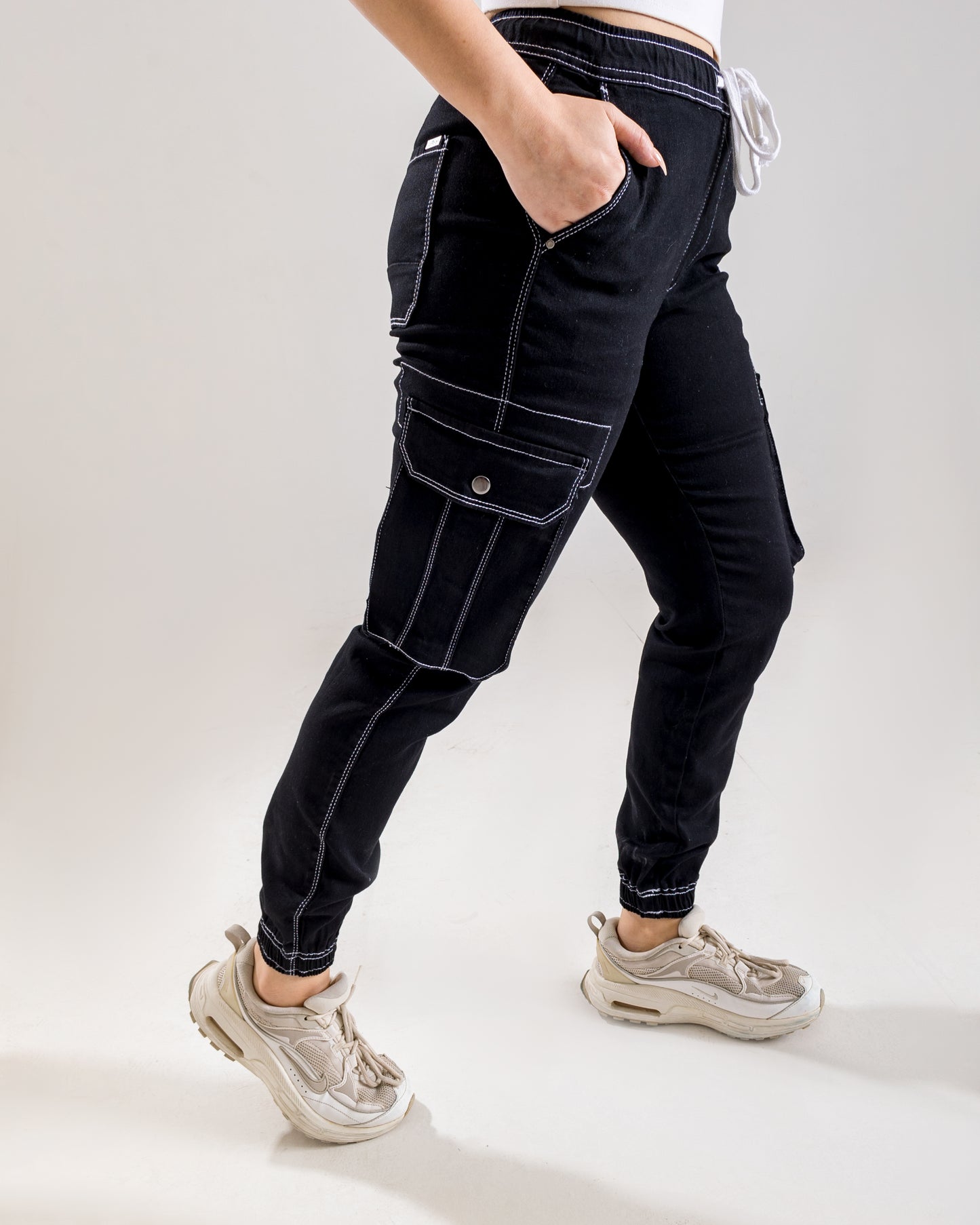 Black Cargo Joggers with Contrast Thread Detail