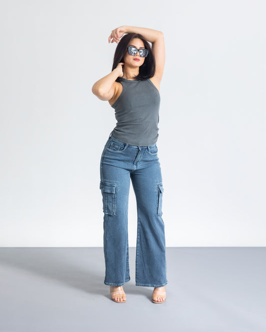 Blue Shade Oversize Cargo Jeans