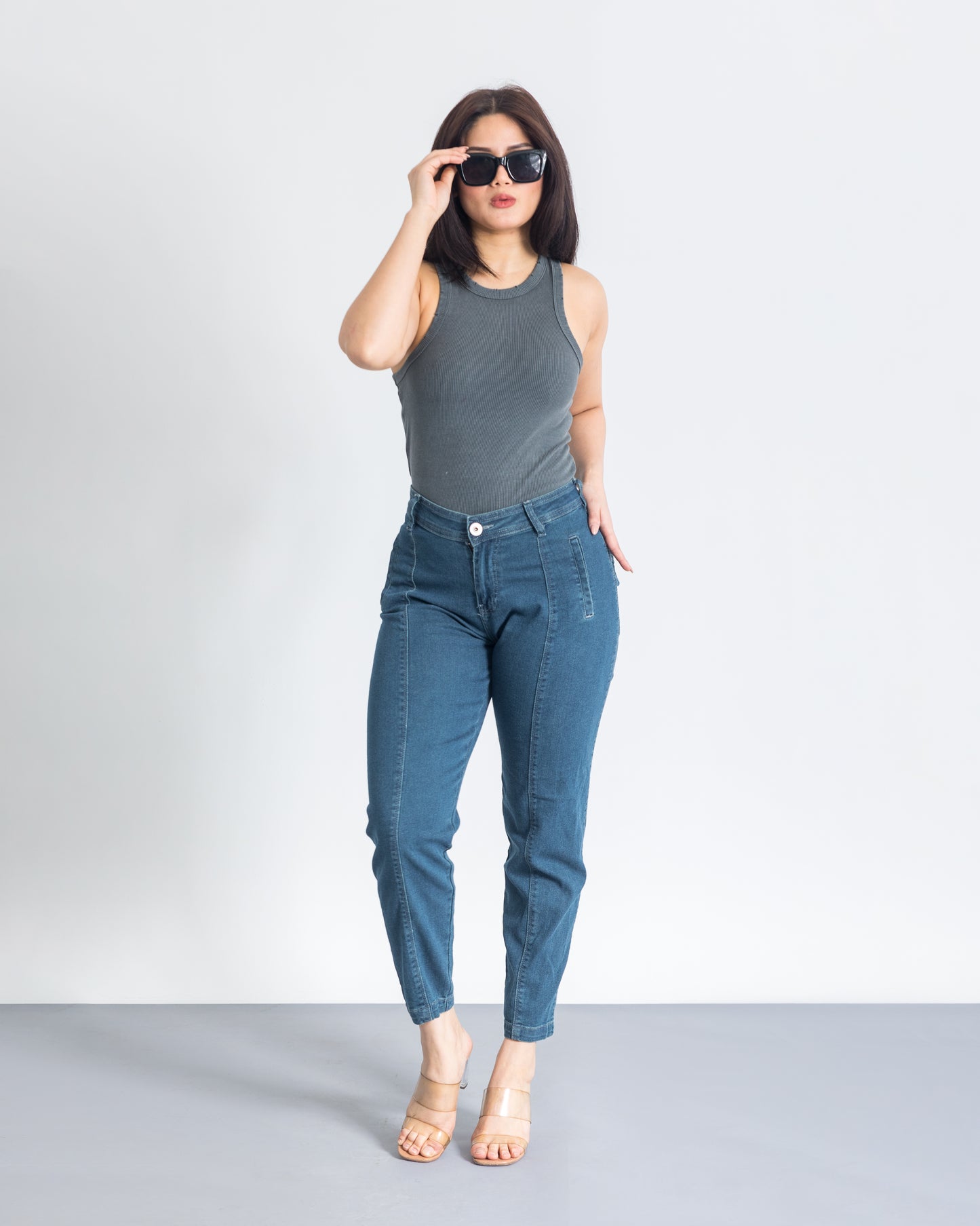 Blue Tinted Carrot Fit Jeans