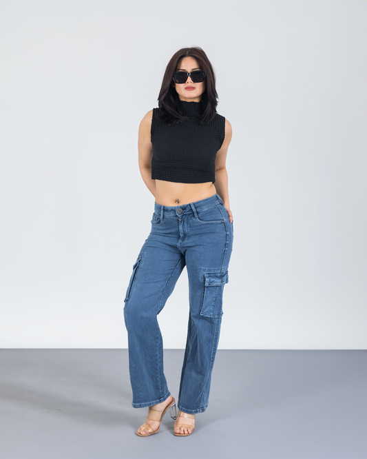 Blue Oversize Cargo Jeans